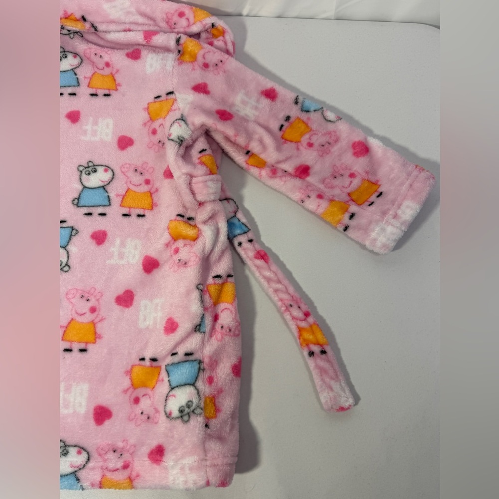 Peppa Pig Girls Robe 4T Pink Fleece Plush Bathrobe Toddler Cartoon Pajama Sleep - Picture 8 of 10
